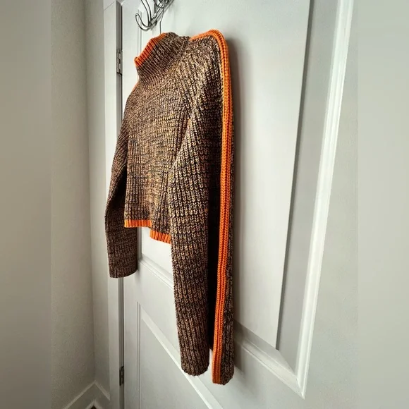 Vici Lush Mock Neck Cropped Sweater Small Brown Orange Striped Sleeve Fall Knit - Picture 4 of 4